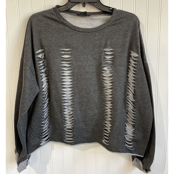 See‎ You Monday Sweatshirt Womens Medium Distressed Shirt Dark Grey Boxy Grunge - Picture 1 of 12